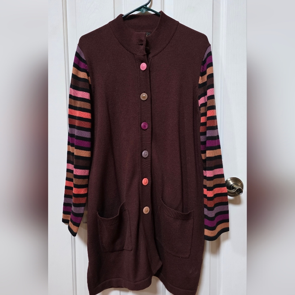 Bob Mackie Multicolor Striped Sleeve Cardigan
